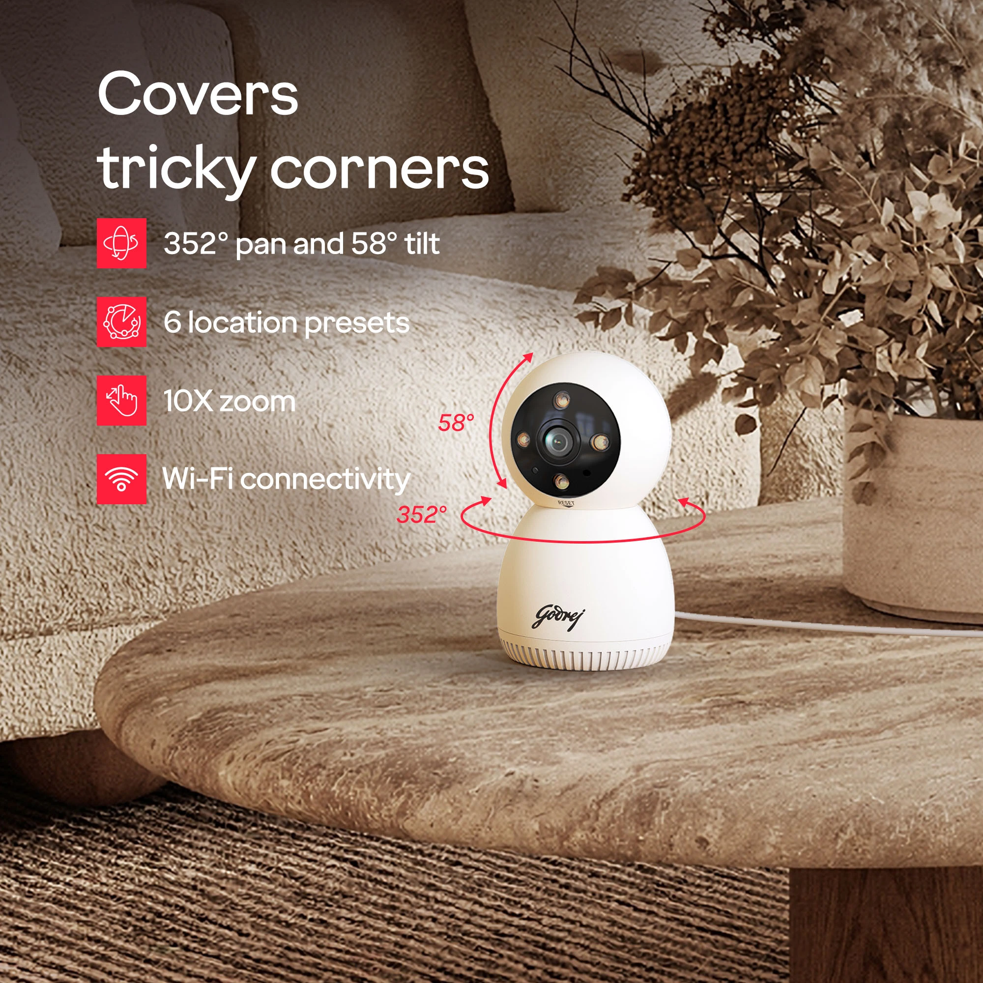 Godrej Eve Pro 3 Pan Tilt Smart WiFi Security Camera With 350 Degree